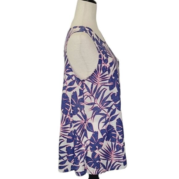Stylus Pink & Purple Tropical Print Linen Blend Tank Top Size M - Picture 2 of 7